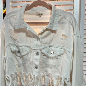 POL White Distressed Denim Jacket